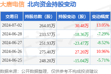 大唐電信(600198)北向資金7月2日增持30.48萬股，布局計算機軟硬件開發與銷售前景